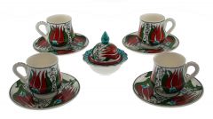 Red Tulip Ottoman Porcelain Turkish Delight Cup Set of 4 - 8x6 - Red Coffee Cups