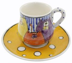 Color Cats Coffee Cup Plate:12cm Cup:6x8cm - 8x8 - Yellow Coffee Cups
