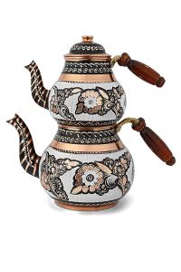 Large Size Copper Teapot With Decorative Handcrafted Wooden Handle - 28x15 - Grey Teapots