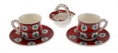 Amore Model Porcelain Cup with Basket Set of 2 - 8x6 - Red Coffee Cups