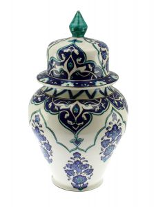 Rumi Interlocking Lotus Flower Patterned Decorative Shah Vase 25x40cm - 25x25 - Blue Vases & Jars