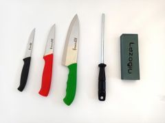 100% ORIGINAL 4-PIECE KITCHEN CHEF'S KNIFE SET WITH SHARPENING ROD