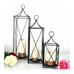 3 Piece Rustic Wrought Iron Black Lantern Candle Holder