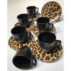 Leopard Pattern 12 Piece Coffee Cup Set - 10x12 - Black coffee cups, Ceramic coffee cups