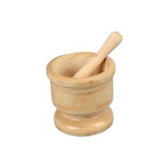 Plain Wooden Mortar and Pestle Set - 8x8 - Bamboo Mortar & Pestle Set 