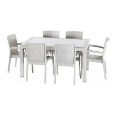 White 6-Person Patio Dining Set 80x140cm