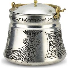 Şahmaran Embroidered Tumbled Copper Yogurt/Ice Bucket 2 LT - 18x18 - Silver SERVING TOOLS