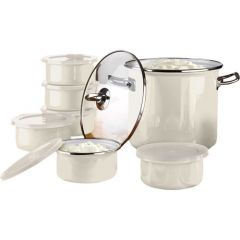 Enamel Pot and Container Set 14 Pcs - 22x27 - White COOKING PANS & SKILLETS