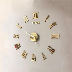 Decorative 3D Wall Clock Gold Roman Numerals Gold