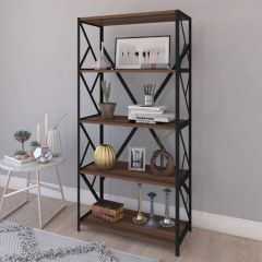 4-Tier 63'' H x 29.5'' W Walnut Steel Etagere Bookcase