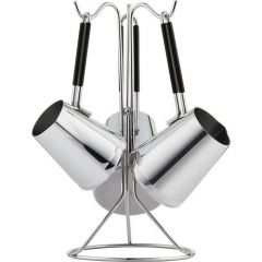 4 Piece Steel Coffee Pot Set with Hanger Stand - 10x23 - Silver KETTLES