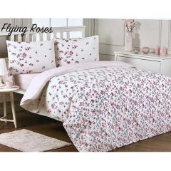 Polycotton Double Duvet Cover Set Flying Roses