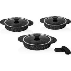 3 Piece Black Granite Shallow Frying Pan Set