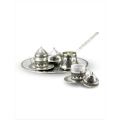 Copper Coffee Set with Grape Motifs and Tinned Inside for 2 People - 30x30 - Silver Serving Sets, Other Serving Sets