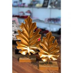 2 Piece Gold Sycamore Leaf Decorative Figure with Stand