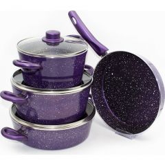 7 Piece Stainless Steel Purple Granite Cookware Set