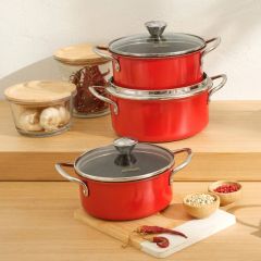 6 Piece Granite Coated Red Cookware Set