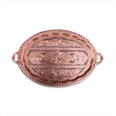 Oval Thick Patterned Red Copper Tray - 45x45 - Copper Trays