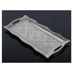 Ottoman Pattern Serving Tray for 2 People - Silver - 38x18 - Silver Serving Sets