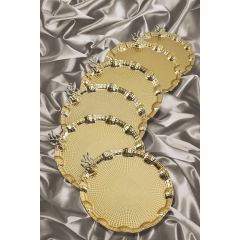 Japanese Rose Round Gold Metal Coffee Serving and Engagement Tray Set of 6 - 22x22 - Yellow Serving Sets, Other Serving Sets