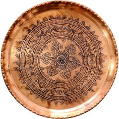 Hand Embroidered Authentic Patterned Thick Urfa Copper Tray - 28x28 - Copper Trays