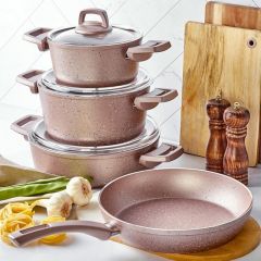 7 Piece Stainless Steel Pink Granite Cookware Set