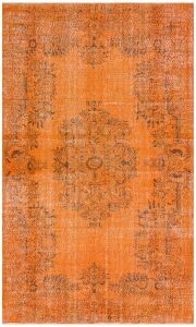 Turkish Rug - Anatolian Hand Knotted Floral Medallion Design Vintage Rug - 270x162 - Orange Living Room Rugs