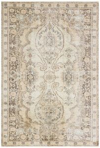 Turkish Rug - Unique Hand Knotted Floral Design Vintage Look Rug - 247x170 - Brown Living Room Rugs