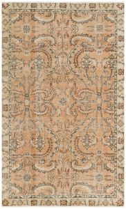 Turkish Rug - Unique Hand Knotted Floral Design Vintage Look Rug - 231x141 - Brown Living Room Rugs