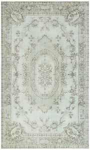 Turkish Rug - Anatolian Hand Knotted Teal Green Color Vintage Rug - 284x171 - Green Living Room Rugs
