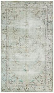 Turkish Rug - Anatolian Hand Knotted Medallion Design Vintage Rug - 266x155 - Green Living Room Rugs