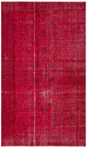 Turkish Rug - Authentic Hand Knotted Floral Design Vintage Rug - 242x141 - Red Living Room Rugs