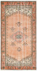 Turkish Rug - Light Terracotta Color Hand Knotted Medallion Vintage Rug - 224x124 - Other Living Room Rugs