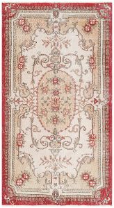 Turkish Rug - Anatolian Hand Knotted Medallion Design Vintage Rug - 260x170 - Pink Living Room Rugs