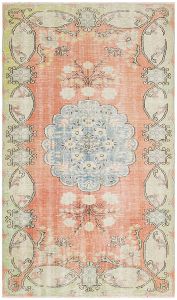 Turkish Rug - Authentic Hand Knotted Natural Medallion Design Vintage Rug - 226x162 - Purple Living Room Rugs