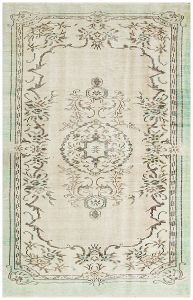 Turkish Rug - Vintage Hand Knotted Rug - 231x150 - Green Living Room Rugs