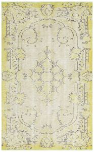 Turkish Rug - Unique Anatolian Hand Knotted Vintage Look Rug - 194x118 - Yellow Living Room Rugs