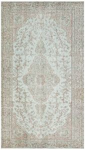 Turkish Rug - Unique Teal Color Medallion Design Vintage Rug - 266x153 - Other Living Room Rugs