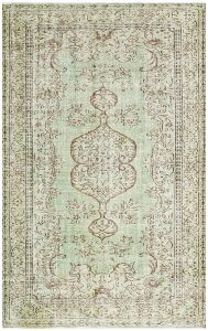 Turkish Rug - Anatolian Hand Knotted Floral Vintage Rug - 274x177 - Green Living Room Rugs
