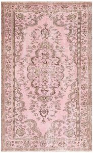 Turkish Rug - Anatolian Hand Knotted Medallion Vintage Rug - 267x165 - Pink Living Room Rugs