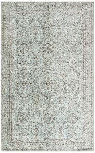 Turkish Rug - Teal Color Hand Knotted Vintage Rug - 243x137 - Other Living Room Rugs