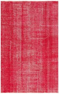 Turkish Rug - Vermilion Color Hand Knotted Vintage Rug - 233x149 - Other Living Room Rugs