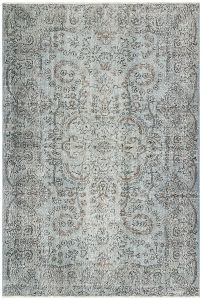 Turkish Rug - Ice Blue Color Anatolian Hand Knotted Vintage Rug - 251x167 - Blue Living Room Rugs