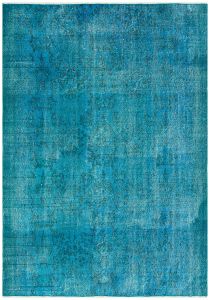 Turkish Rug - Anatolian Hand Knotted Turquoise Color Floral Design Vintage Rug - 239x163 - Other Living Room Rugs, Wool Living Room Rugs | Loftry