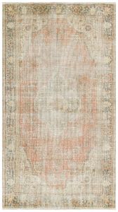 Turkish Rug - Natural Color Medallion Design Vintage Rug - 193x106 - Other Living Room Rugs, Wool Living Room Rugs | Loftry