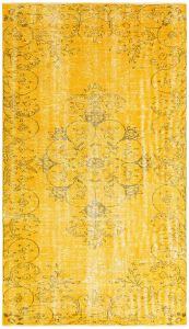 Turkish Rug - Hand Knotted Turkish Wool Vintage Look Rug - 262x153 - Yellow Living Room Rugs, Wool Living Room Rugs | Loftry
