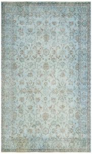 Turkish Rug - Aqua Blue Color Hand Knotted Vintage Look Rug - 255x153 - Blue Living Room Rugs, Wool Living Room Rugs | Loftry