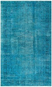 Turkish Rug - Anatolian Hand Knotted Turquoise Color Floral Design Vintage Rug - 275x164 - Other Living Room Rugs, Wool Living Room Rugs | Loftry