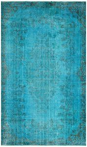 Turkish Rug - Anatolian Hand Knotted Turquoise Color Floral Design Vintage Rug - 284x167 - Other Living Room Rugs, Wool Living Room Rugs | Loftry