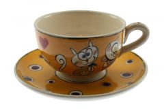 Mustard Color Crowned Cat Single Nescafe Cup - 12x12 - Yellow Coffee Cups